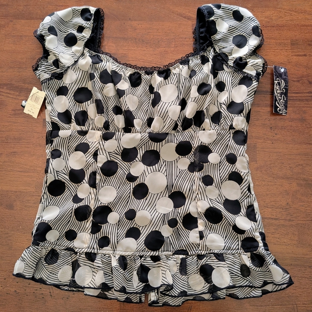 RockSteady Black and Cream Polka Dot Blouse